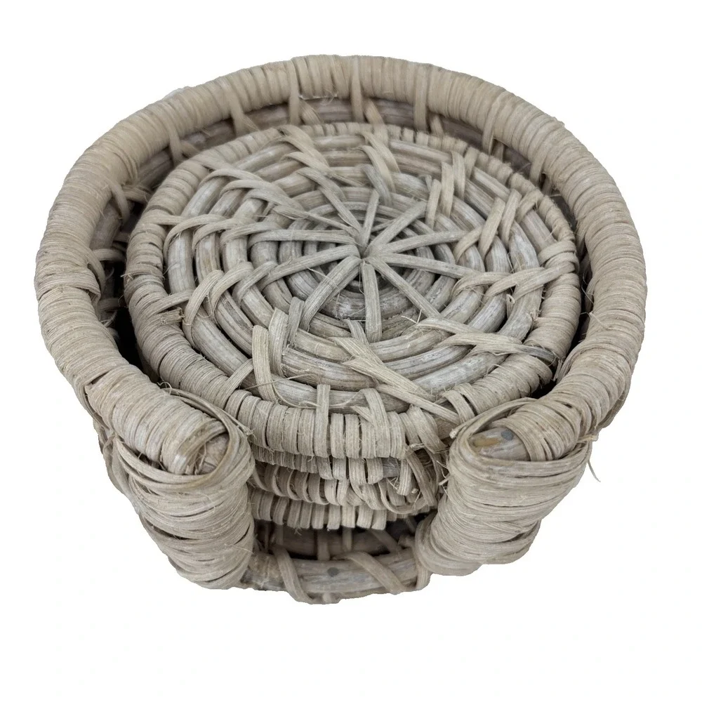 Vintage Wicker Coasters Set of 4 Holder Rattan‎ Cottagecore Home Decor Cottage